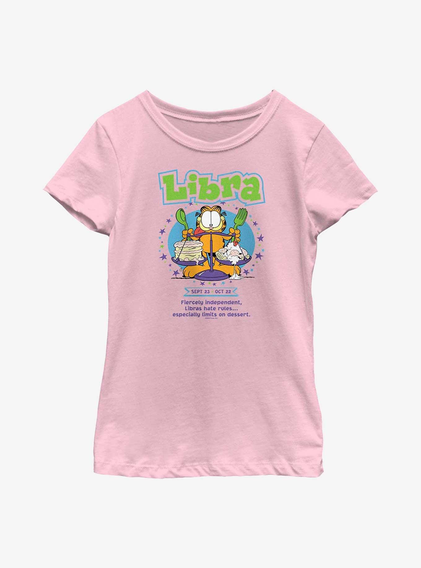 Garfield Libra Horoscope Youth Girl's T-Shirt, PINK, hi-res