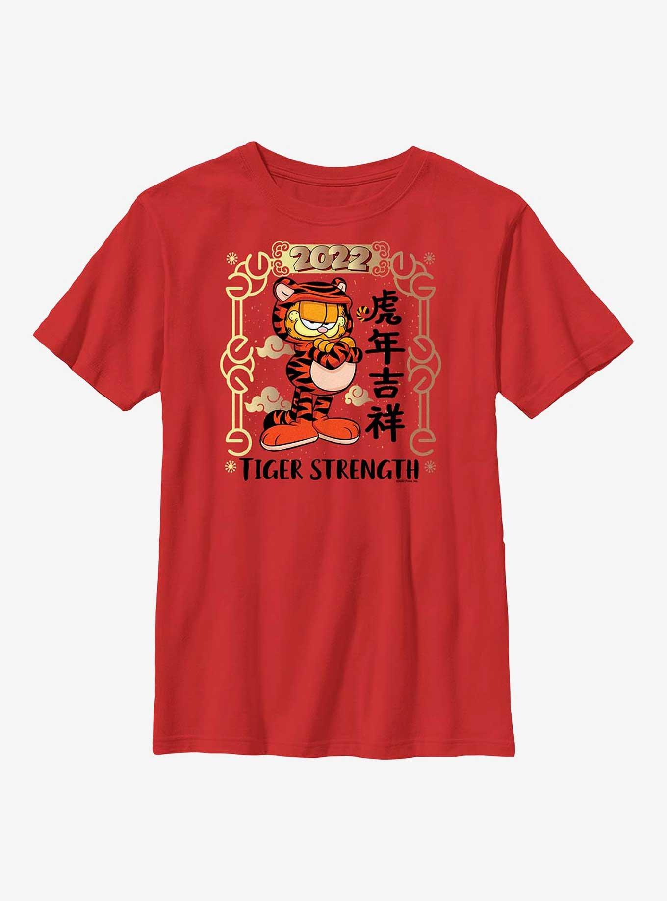 Garfield Tiger Strength Poster Youth T-Shirt, RED, hi-res