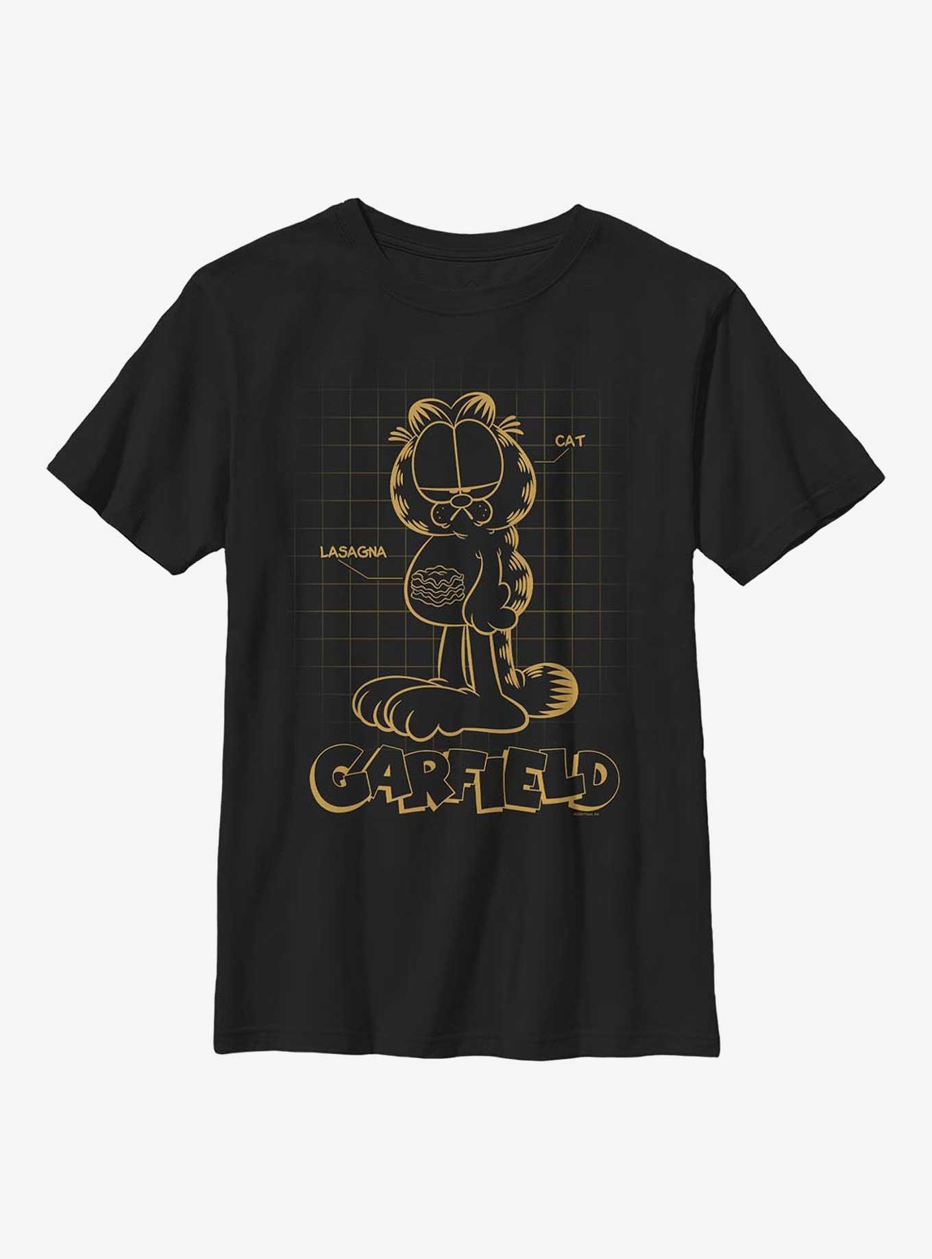 Garfield Cat Schematic Youth T-Shirt, BLACK, hi-res