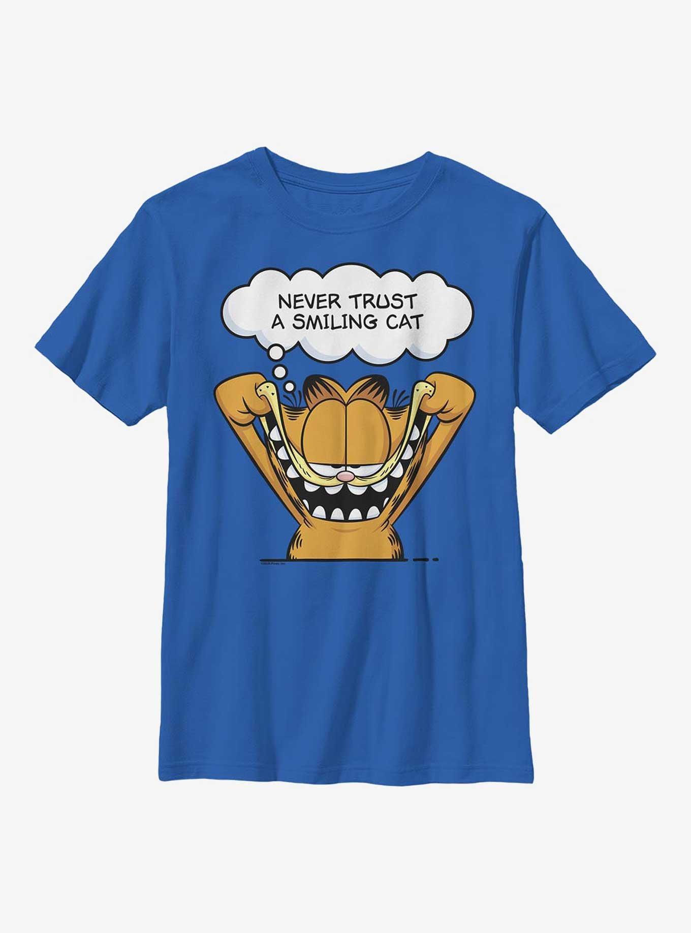 Garfield Never Trust A Smiling Cat Youth T-Shirt, ROYAL, hi-res