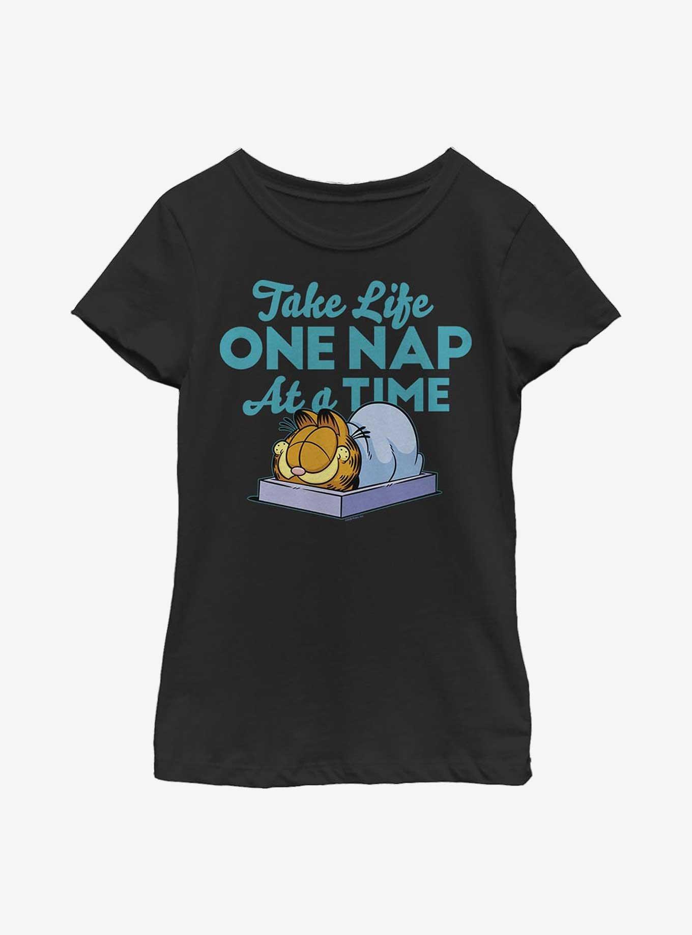 Garfield One Nap At A Time Youth Girl's T-Shirt, BLACK, hi-res