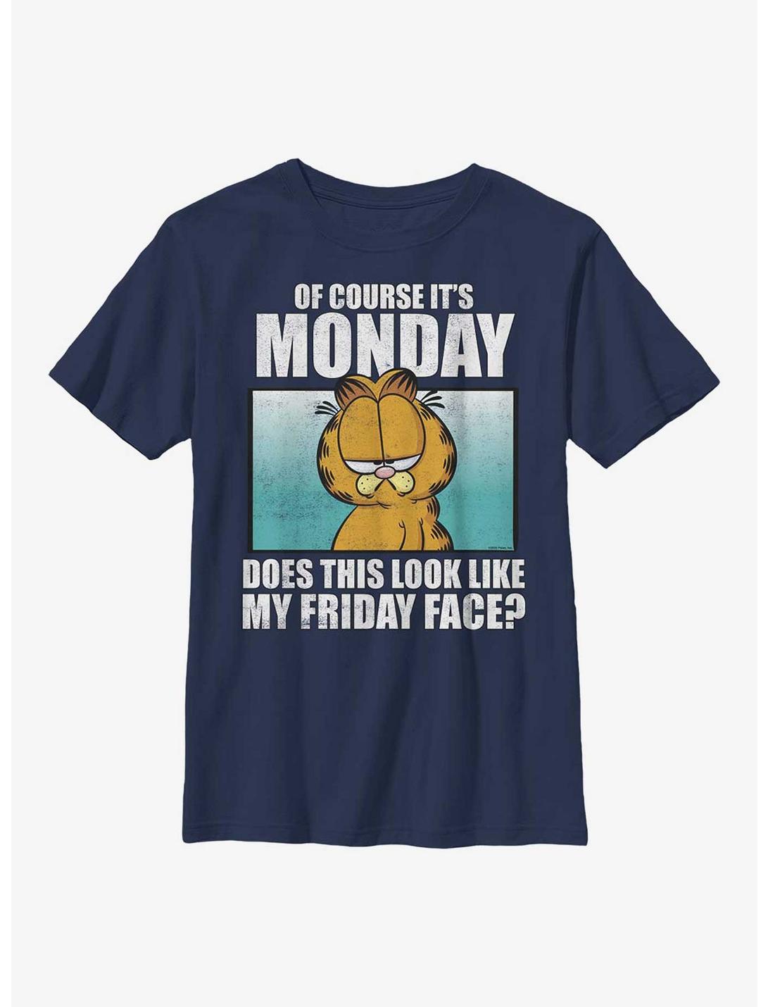 Garfield Monday Meme Youth T-Shirt, NAVY, hi-res