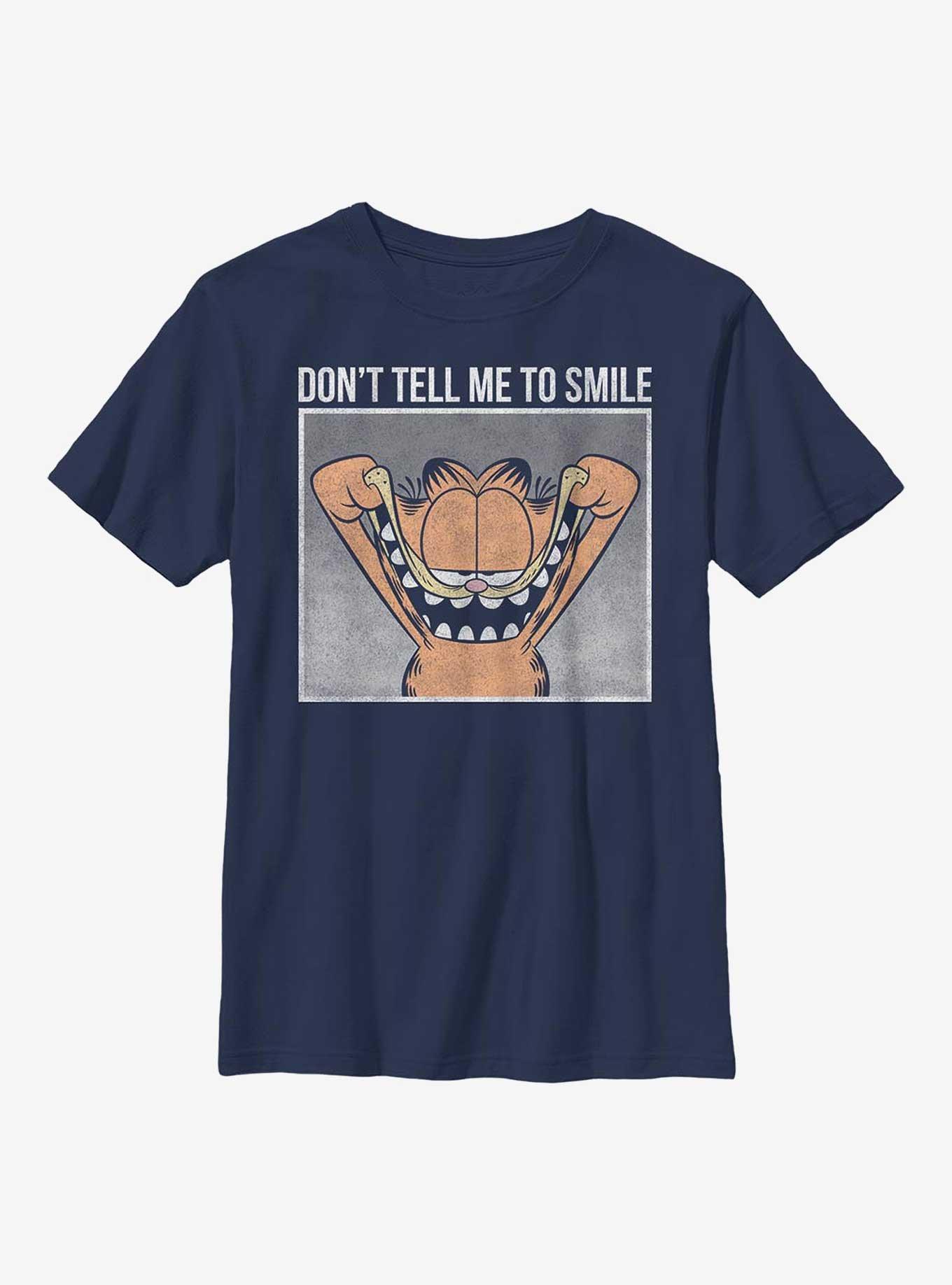 Garfield Don't Tell Me To Smile Youth T-Shirt, NAVY, hi-res
