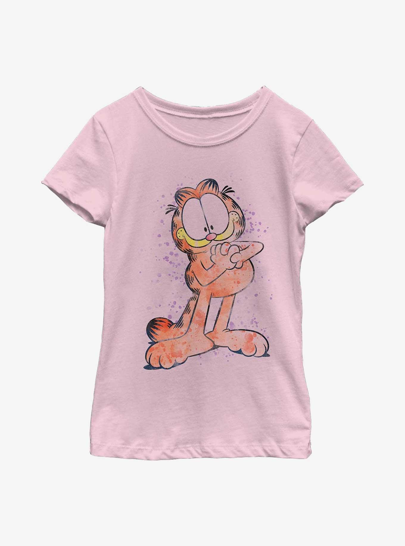 Garfield Watercolor Tabby Youth Girl's T-Shirt, PINK, hi-res