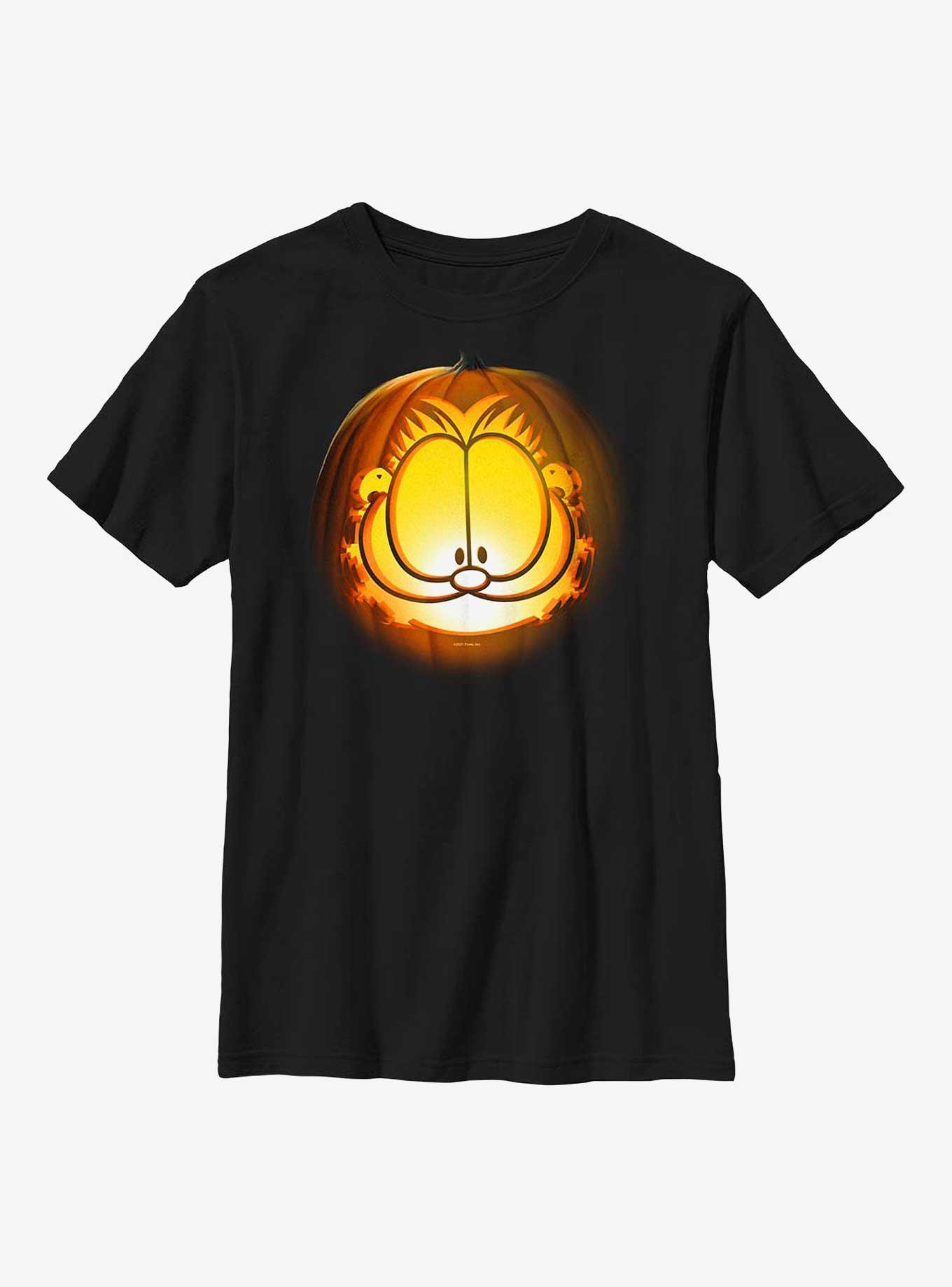 Garfield Pumpkin Carve Face Youth T-Shirt, BLACK, hi-res