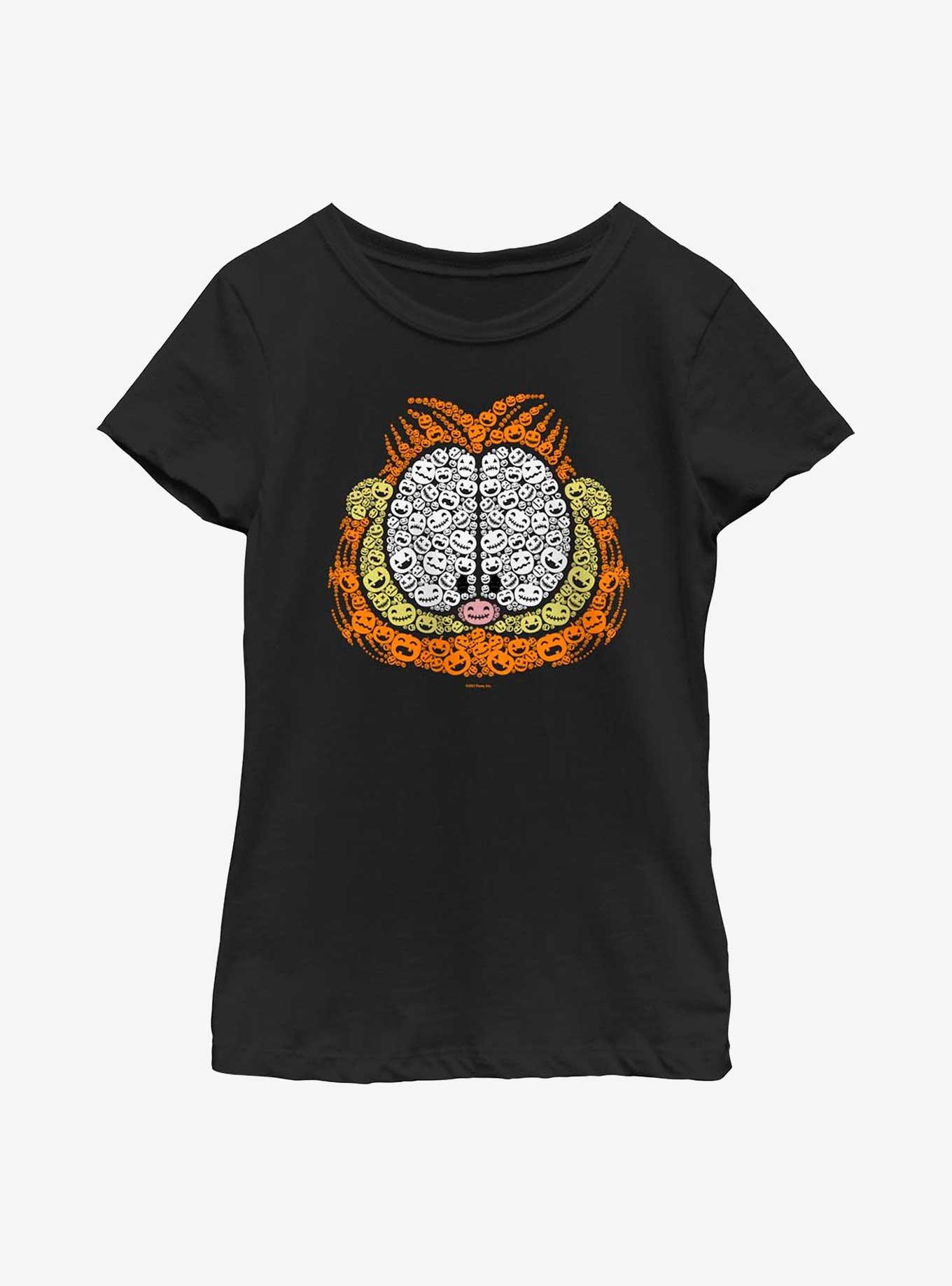 Garfield Pumpkin Face Fill Youth Girl's T-Shirt, BLACK, hi-res