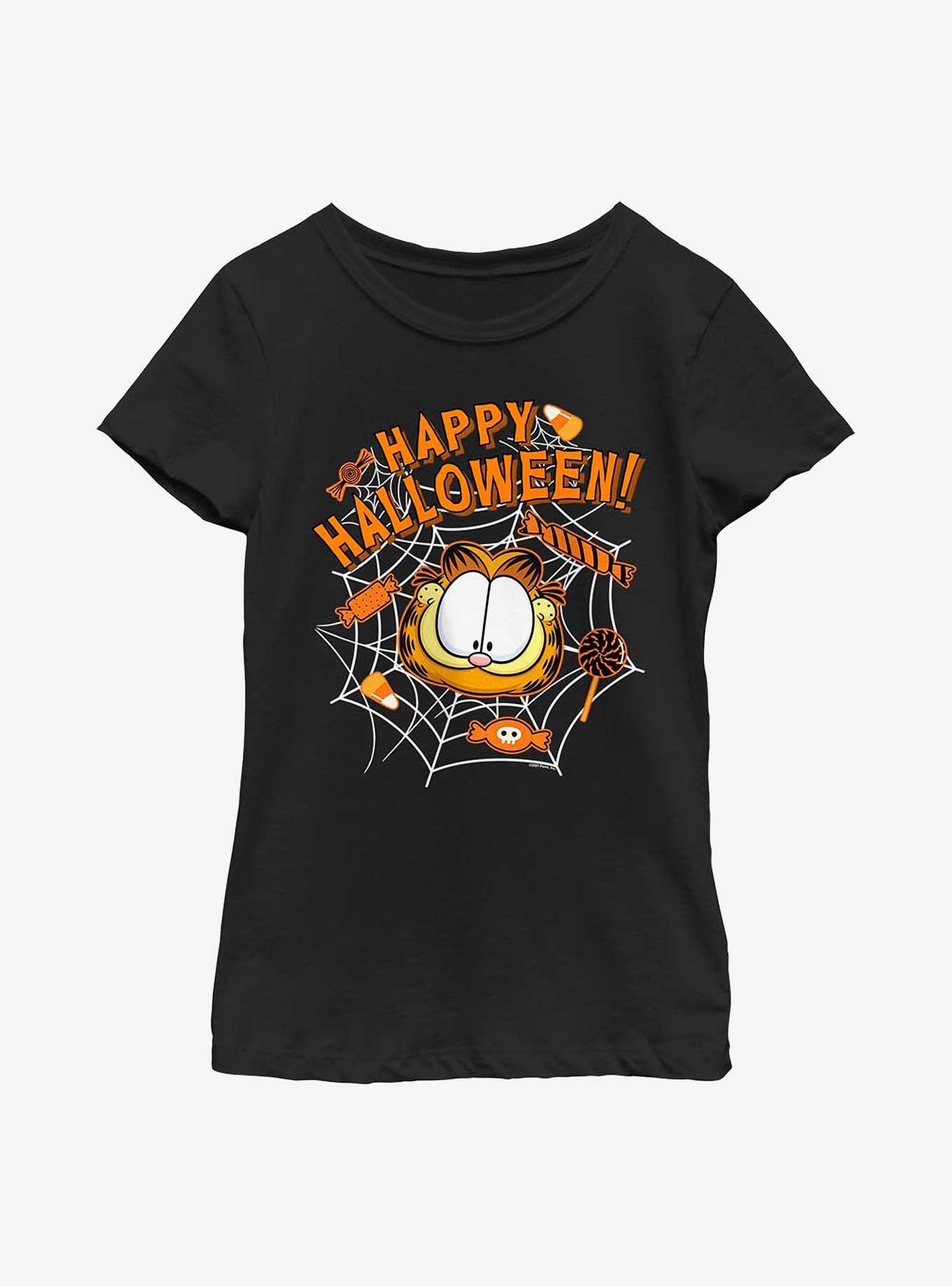 Garfield Candy Web Cat Youth Girl's T-Shirt, BLACK, hi-res