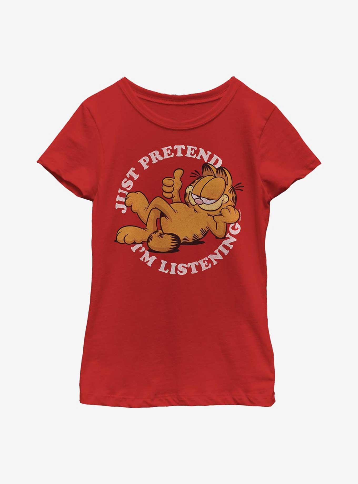 Garfield Not Listening Youth Girl's T-Shirt, RED, hi-res