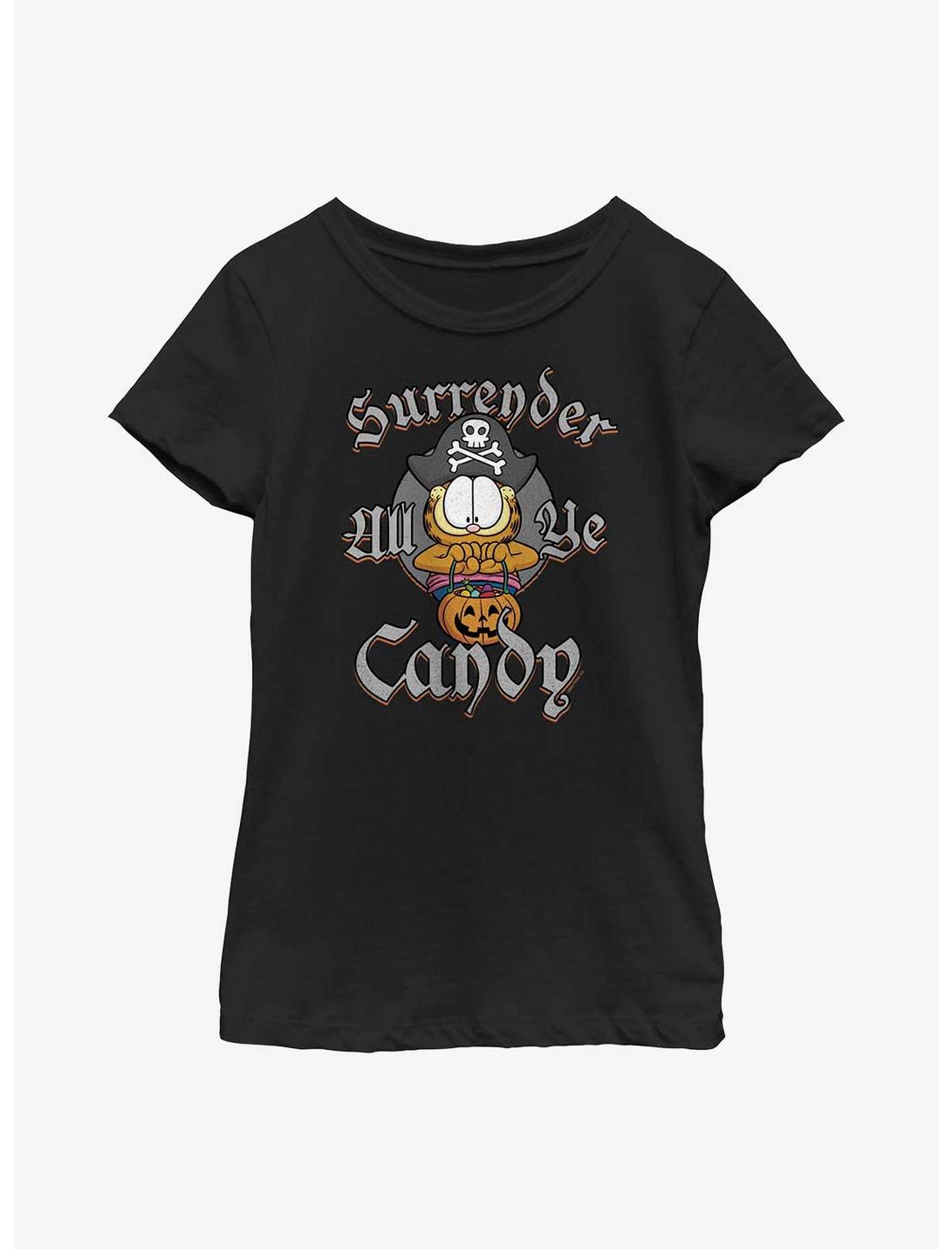Garfield Pirate Garfield Surrender The Candy Youth Girl's T-Shirt, BLACK, hi-res
