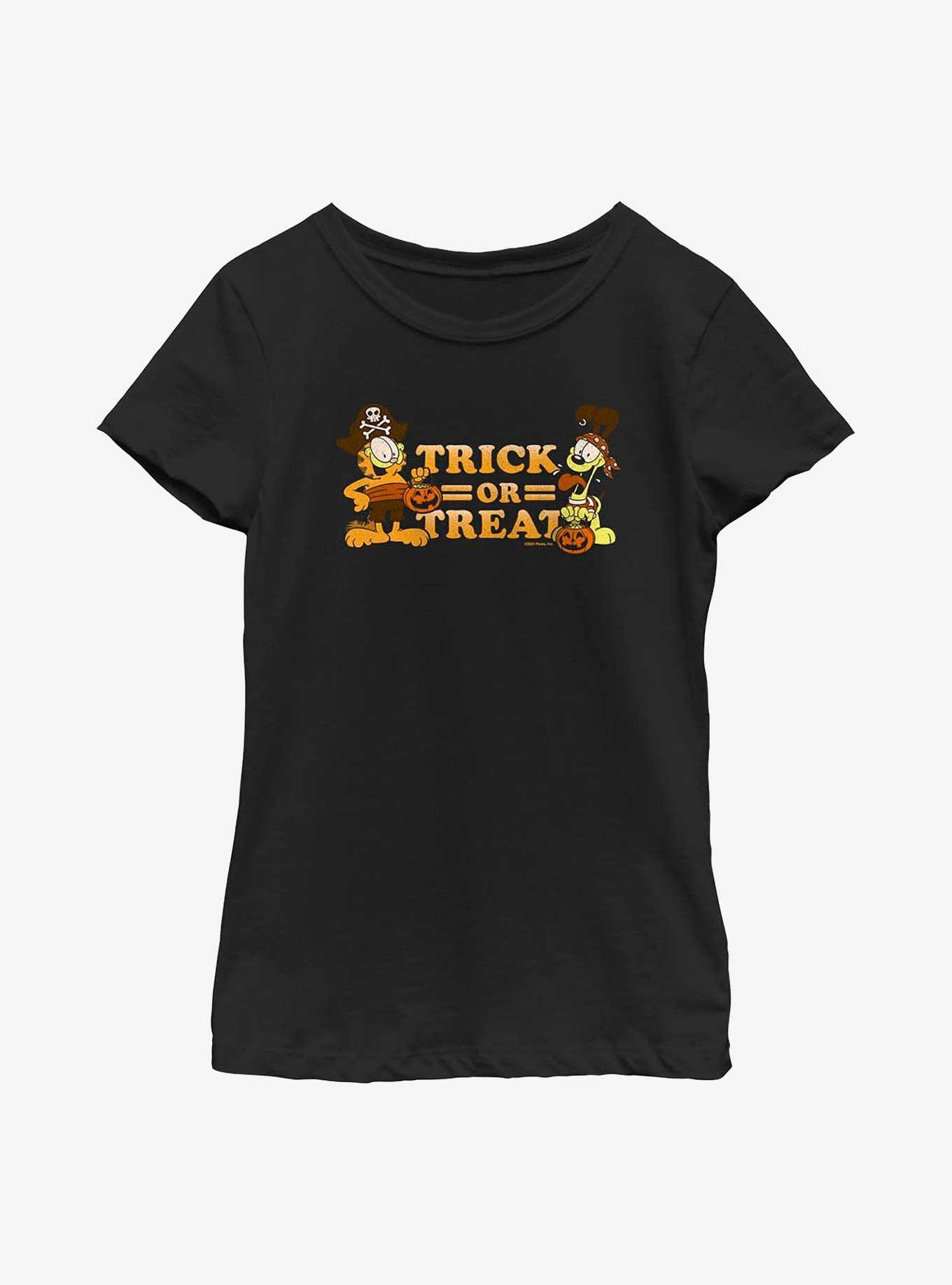 Garfield Trick Or Treat Youth Girl's T-Shirt, BLACK, hi-res