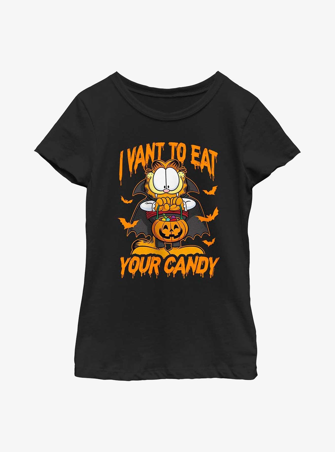 Garfield Dracula Cat Youth Girl's T-Shirt, BLACK, hi-res