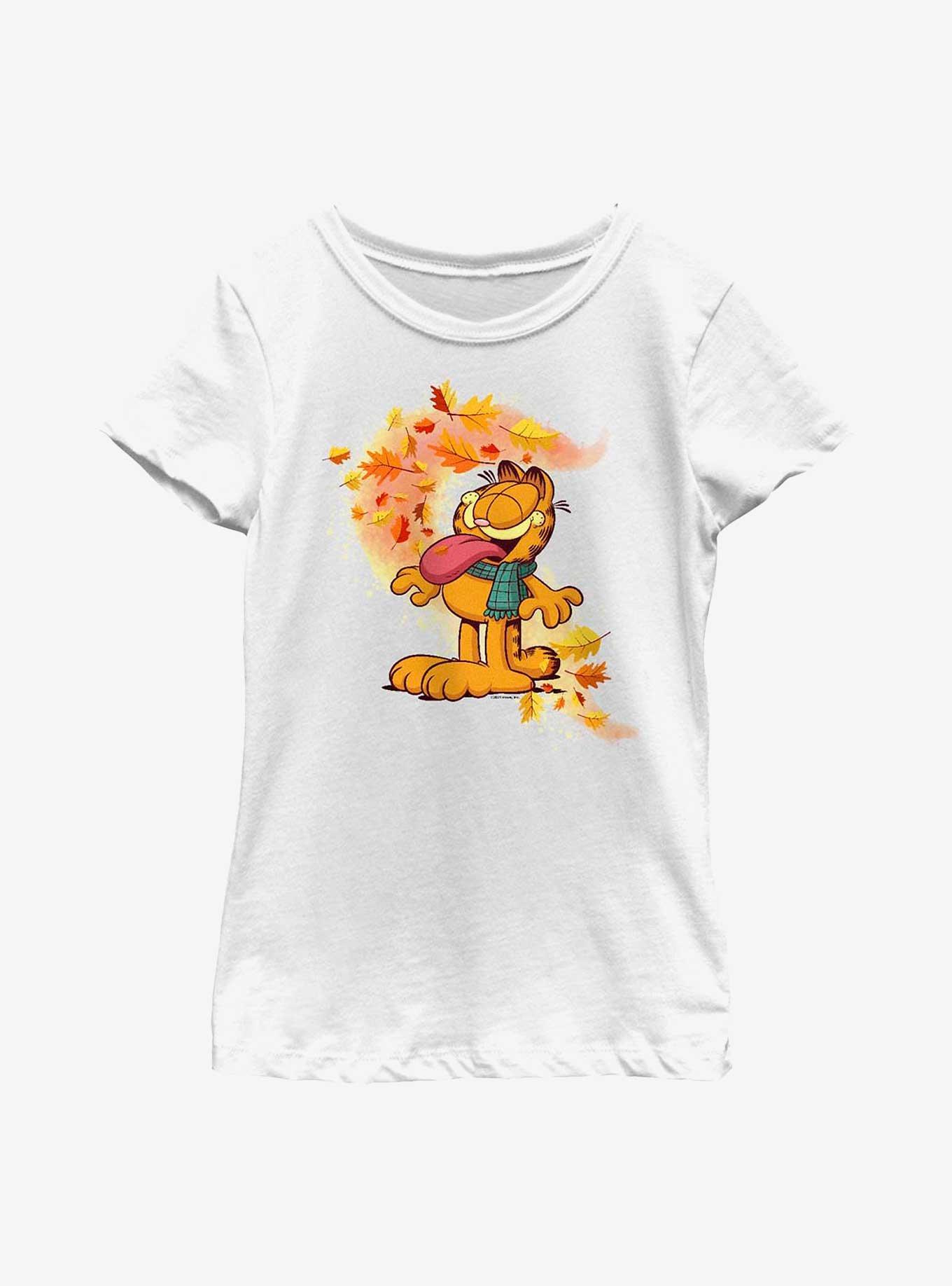 Garfield Autum Leaves Youth Girl's T-Shirt, WHITE, hi-res