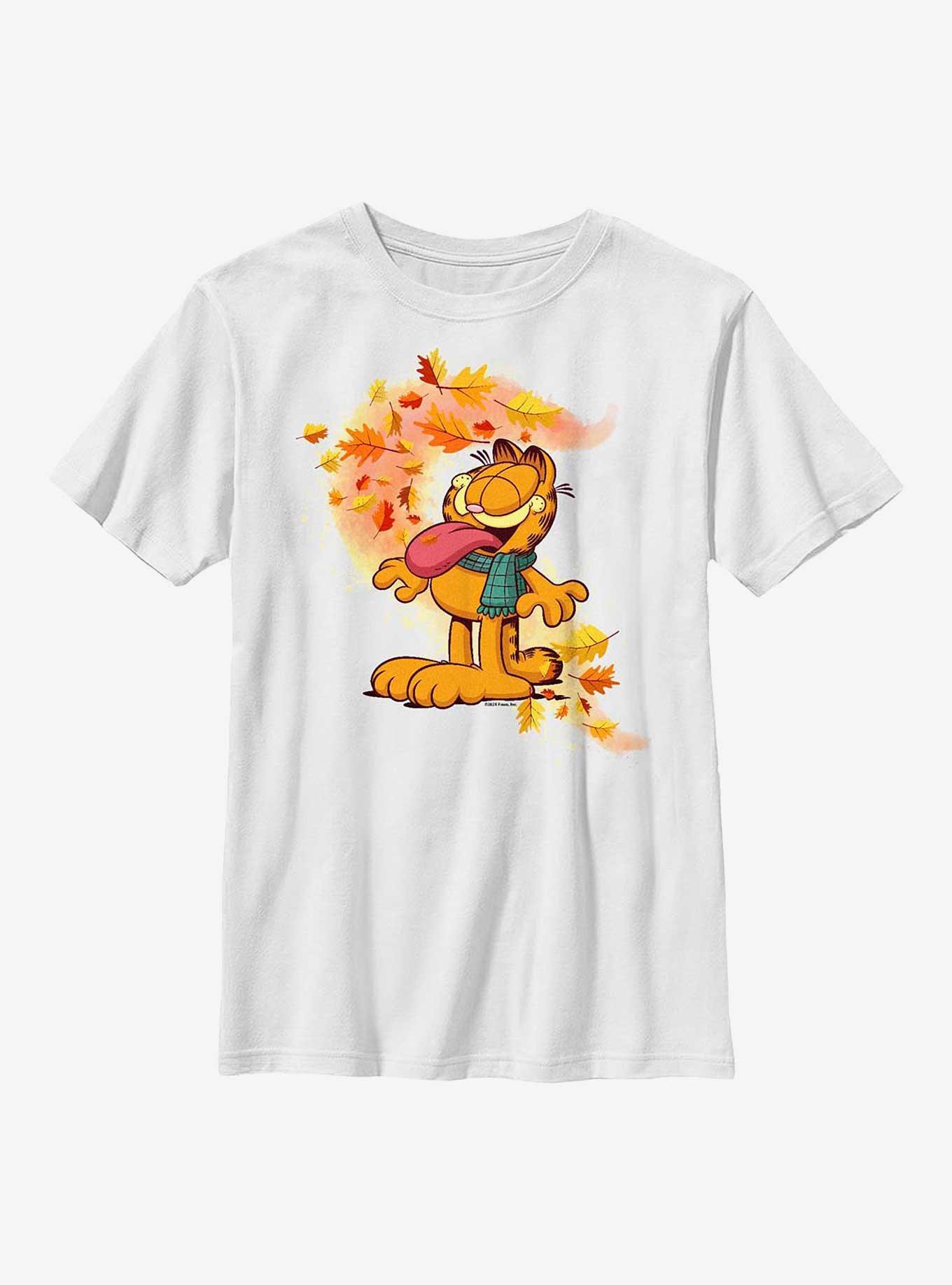 Garfield Autum Leaves Youth T-Shirt, WHITE, hi-res