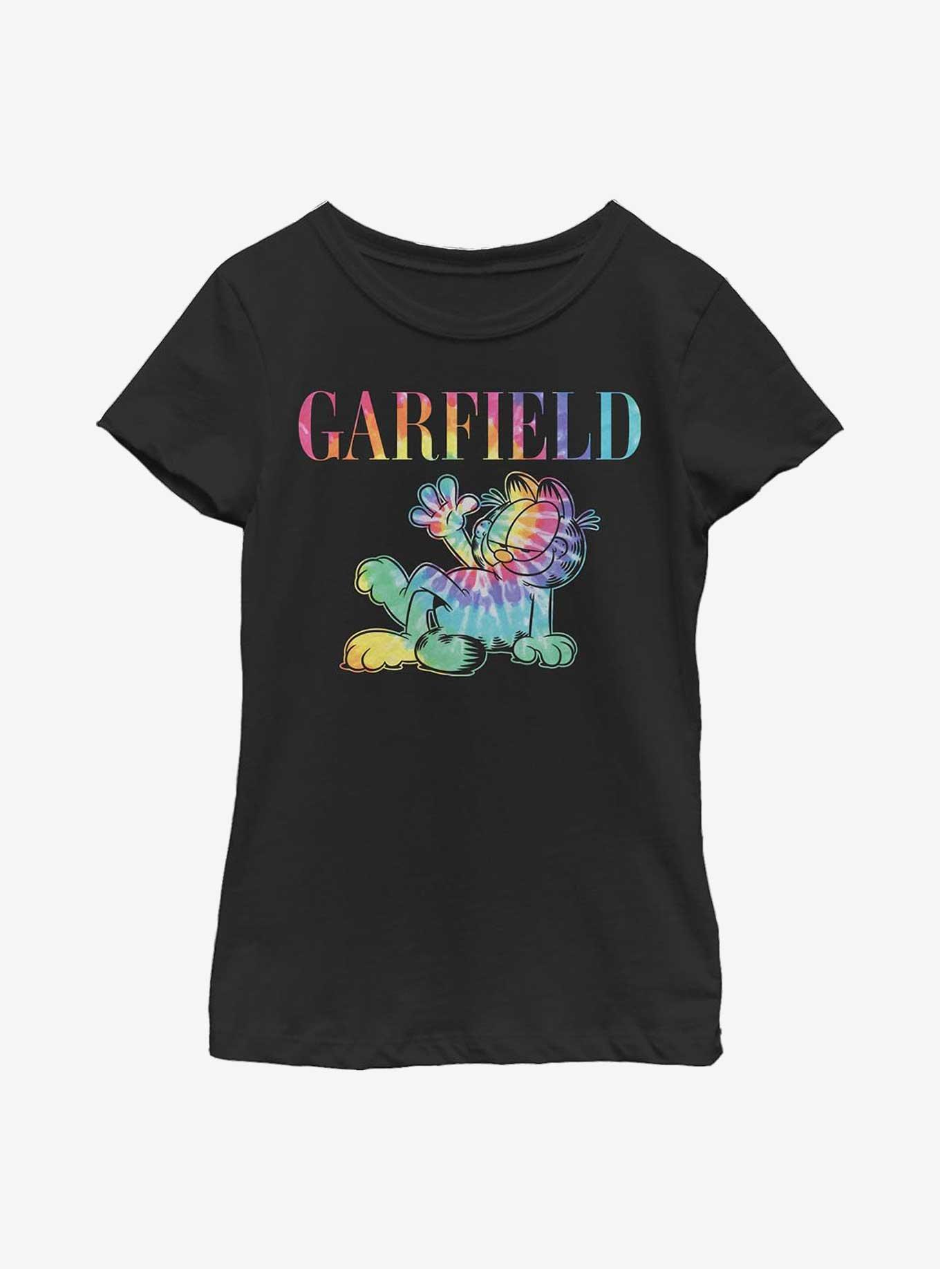 Garfield Tie-Dye Cat Youth Girl's T-Shirt, BLACK, hi-res