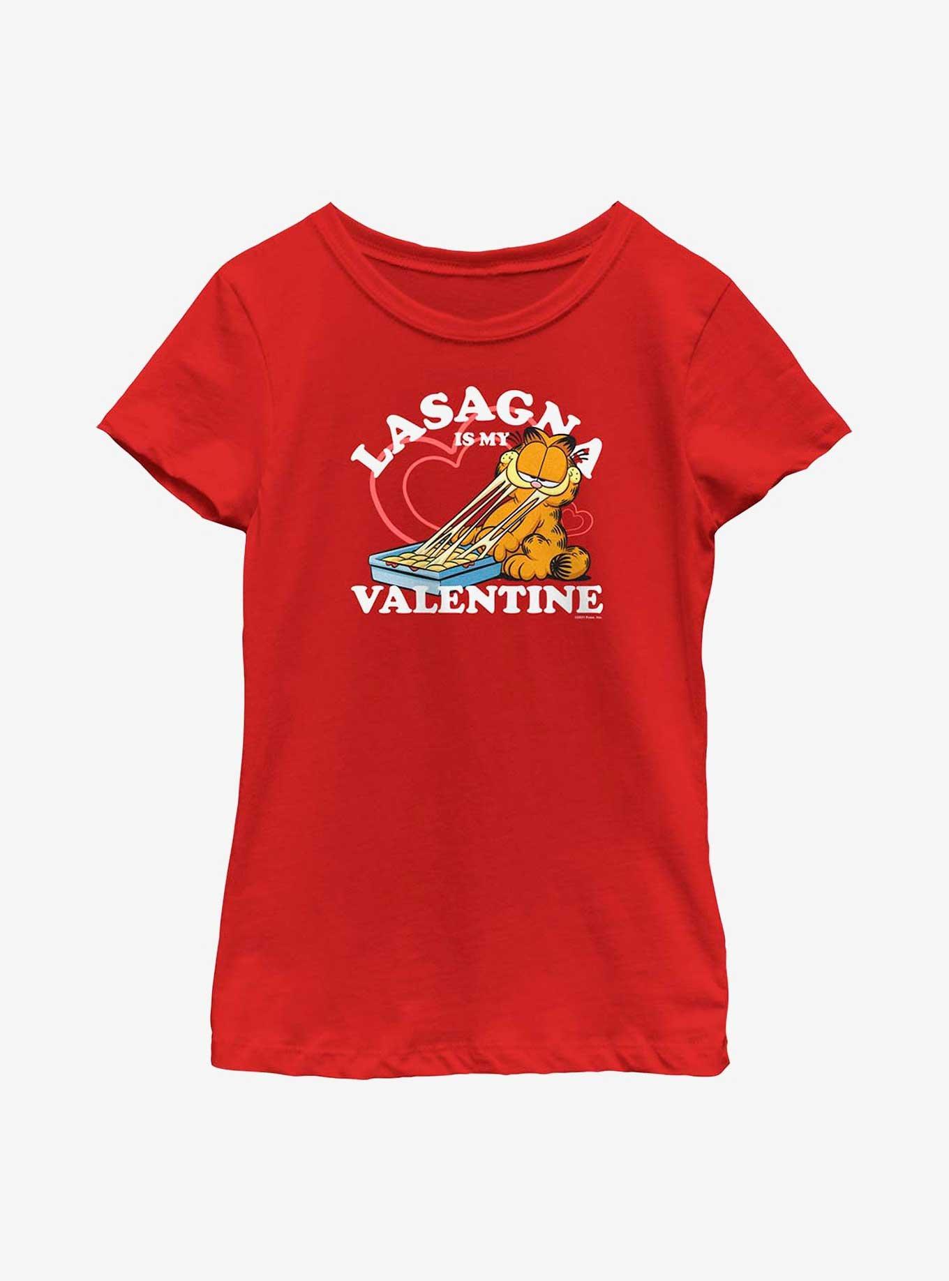 Garfield Lasagna Is My Valentine Youth Girl's T-Shirt, RED, hi-res
