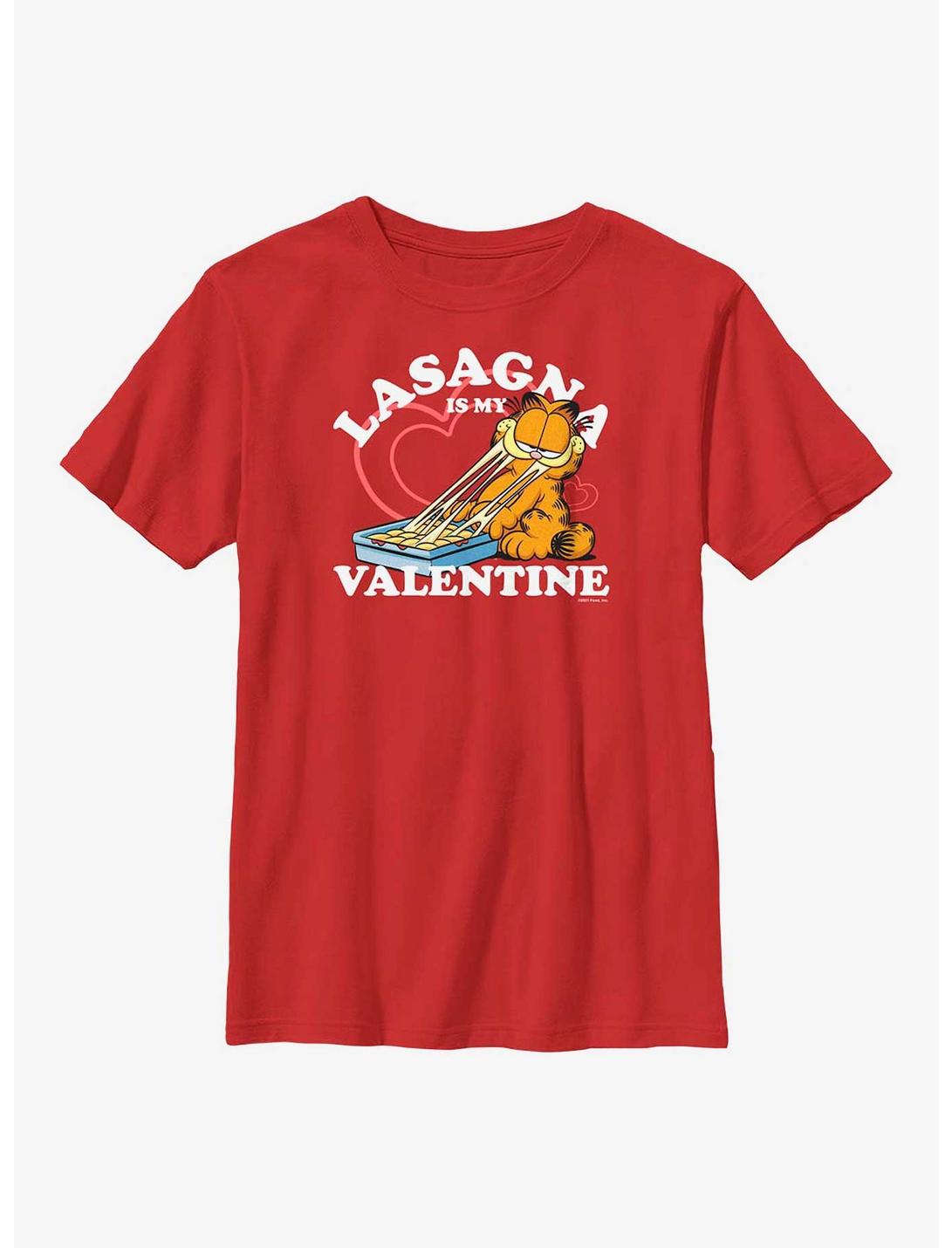 Garfield Lasagna Is My Valentine Youth T-Shirt, RED, hi-res