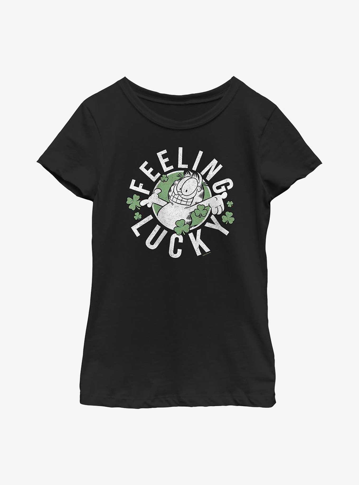 Garfield Feeling Lucky Youth Girl's T-Shirt, BLACK, hi-res