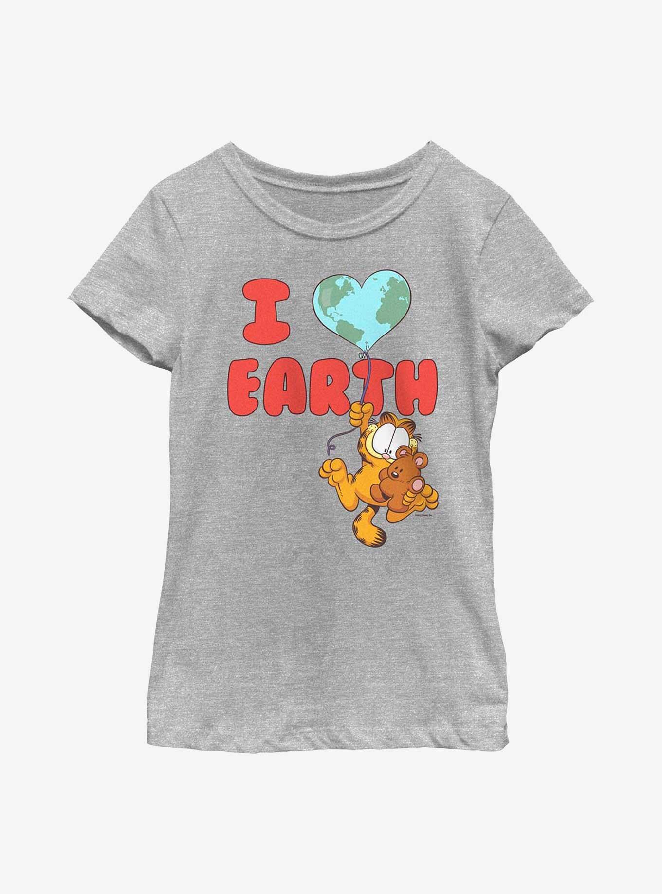 Garfield I Heart Earth Youth Girl's T-Shirt, ATH HTR, hi-res