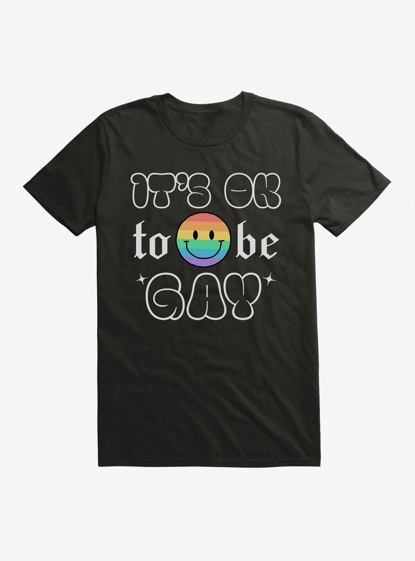 Pride It's Ok Smiley Rainbow Face T-Shirt, BLACK, hi-res