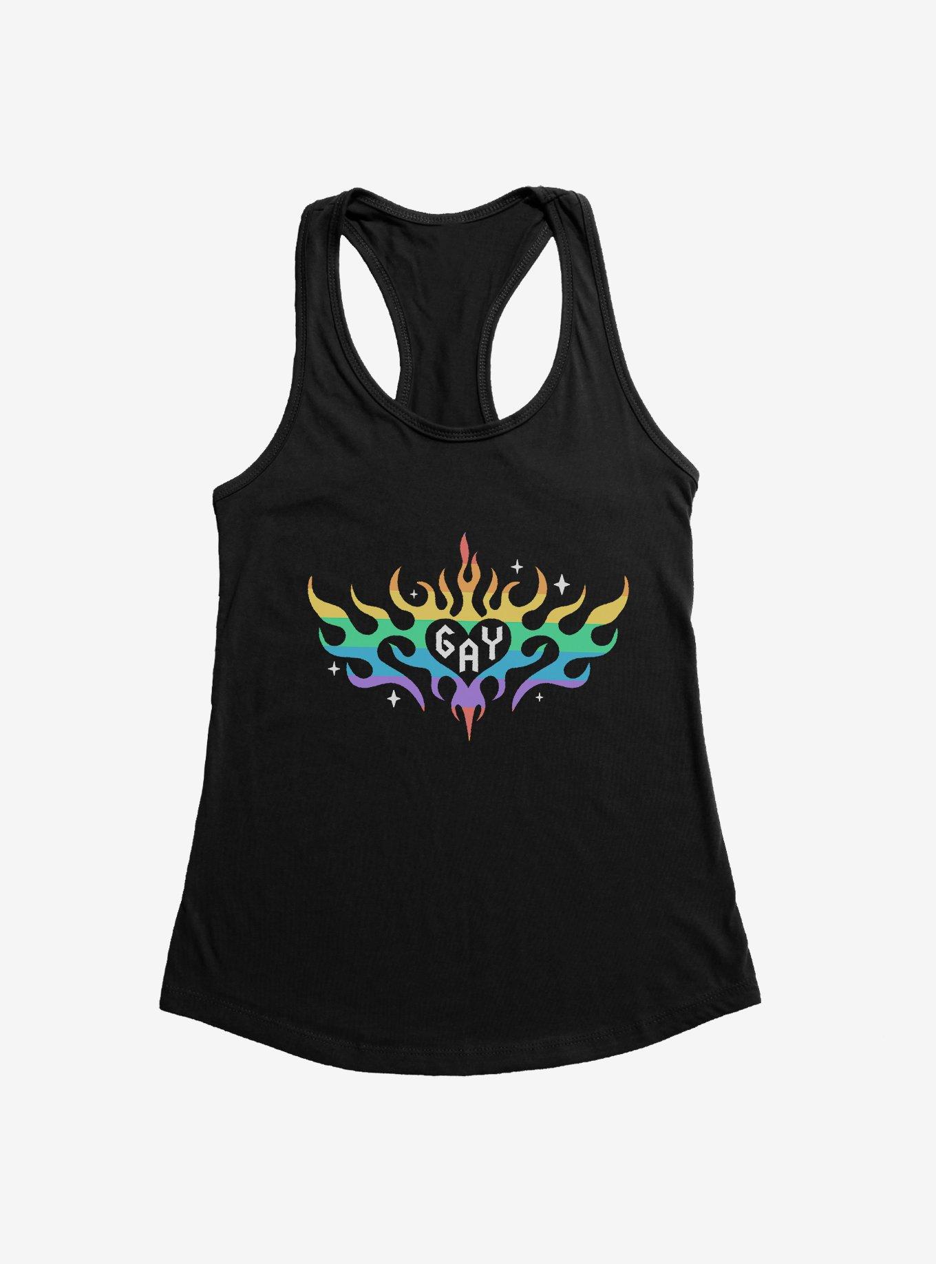 Pride Rainbow Flame Heart Girls Tank, BLACK, hi-res