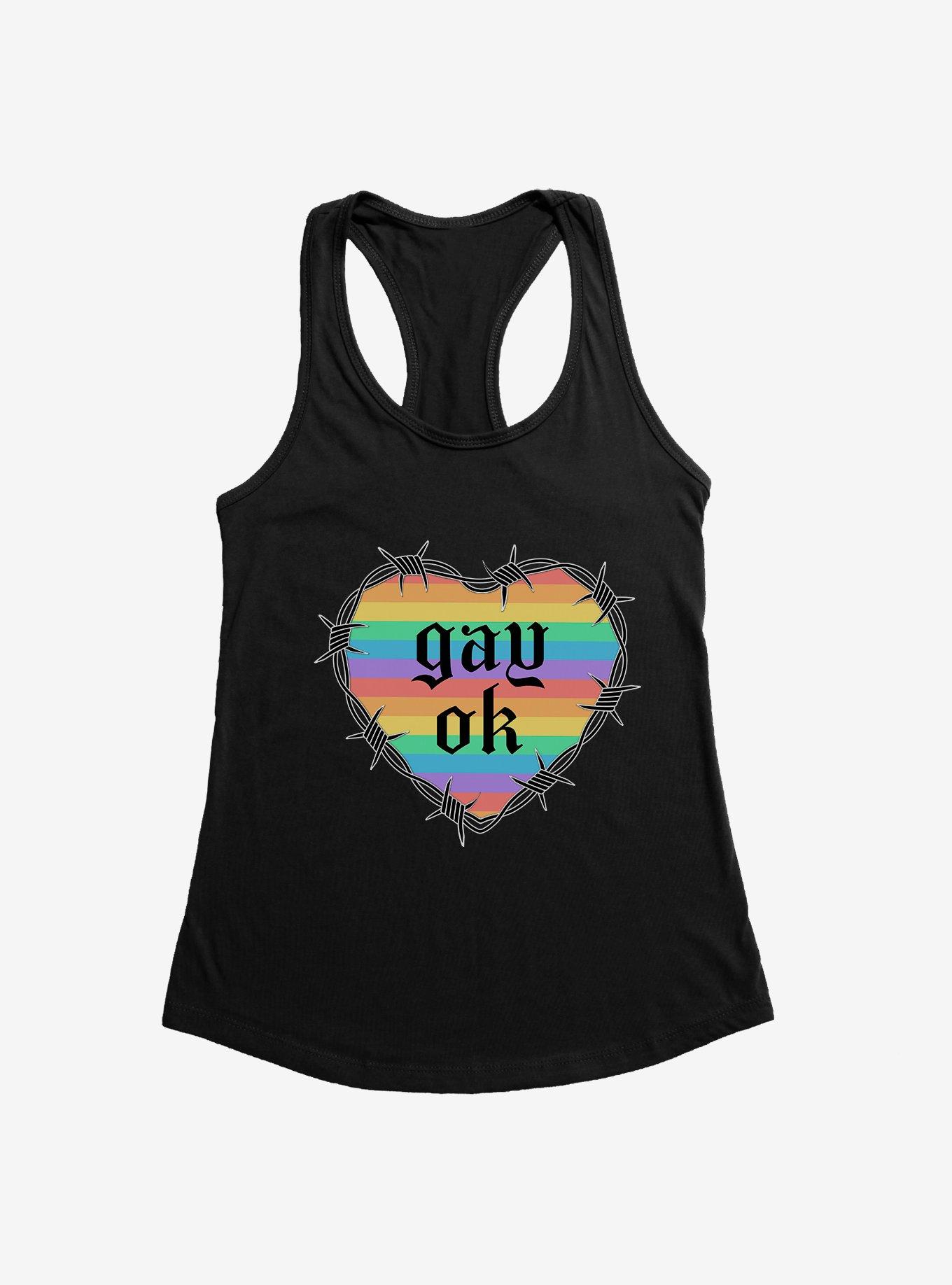 Pride Gay Ok Rainbow Heart Girls Tank, BLACK, hi-res