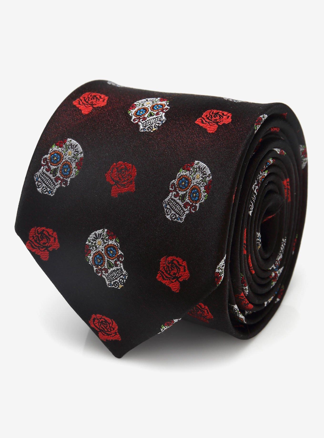 Day of the Dead Sugar Skull Black Men's Tie, , hi-res