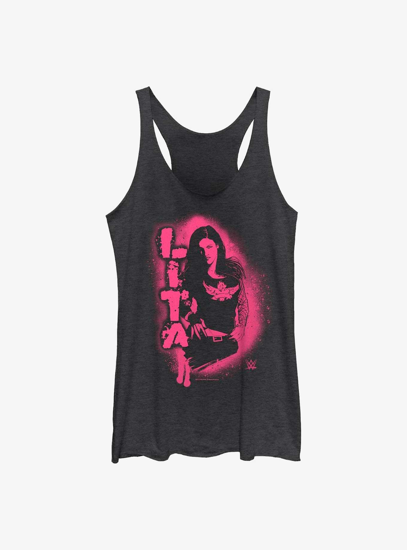 WWE Lita Stencil Portrait Girls Tank, BLK HTR, hi-res