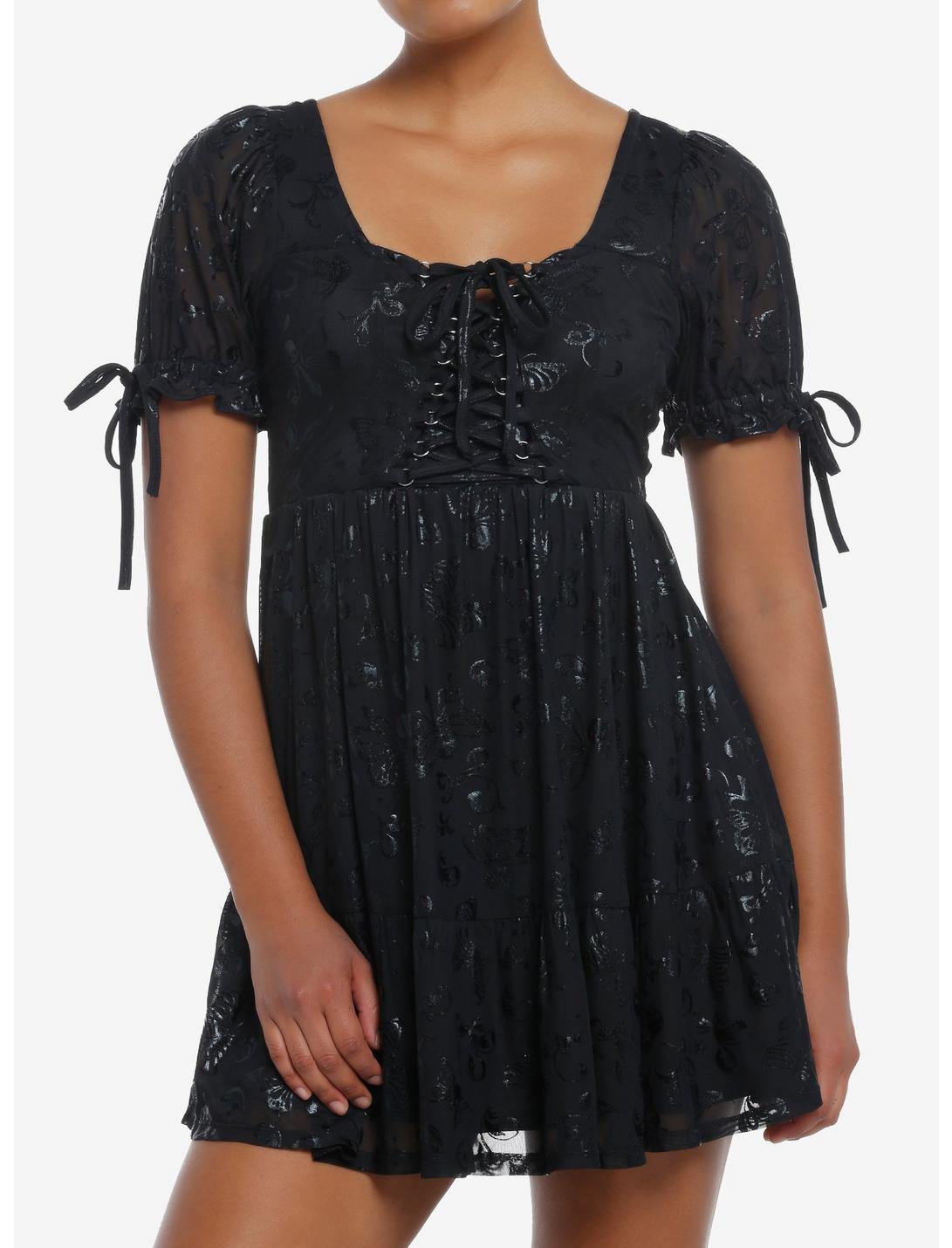 Cosmic Aura Skeleton Butterfly Lace-Up Dress, GREY, hi-res