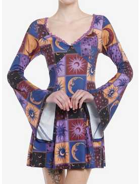 Cosmic Aura Celestial Patchwork Bell Sleeve Dress, , hi-res