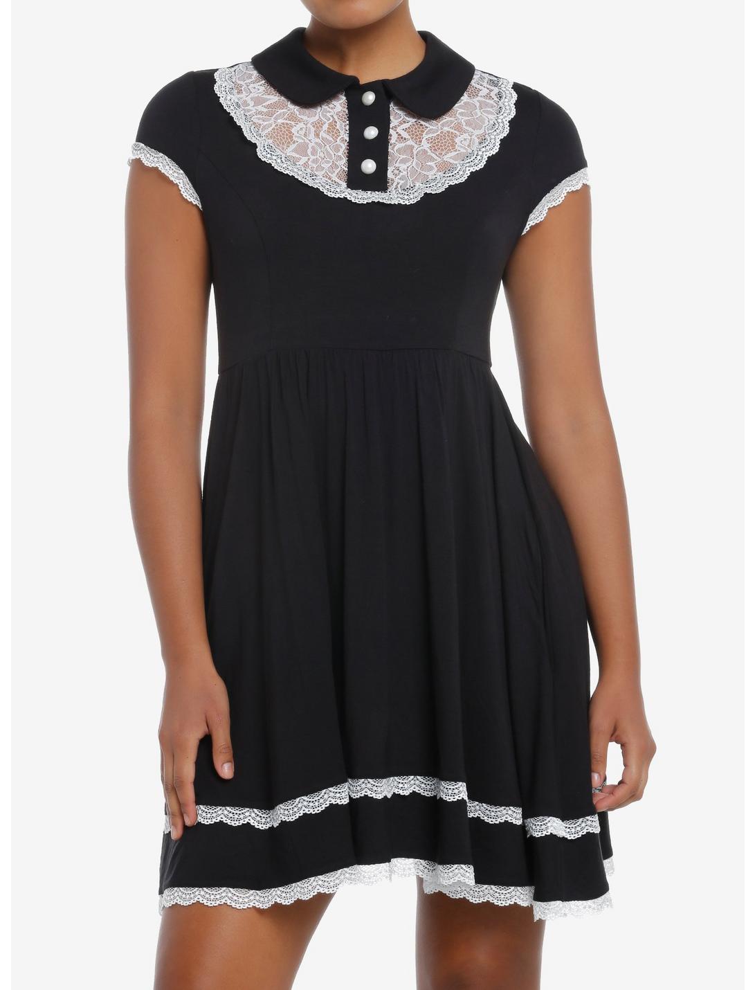 Sweet Society Black & White Lace Bib Babydoll Dress, , hi-res