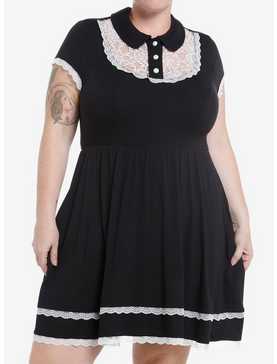 Sweet Society Black & White Lace Bib Babydoll Dress Plus Size, , hi-res
