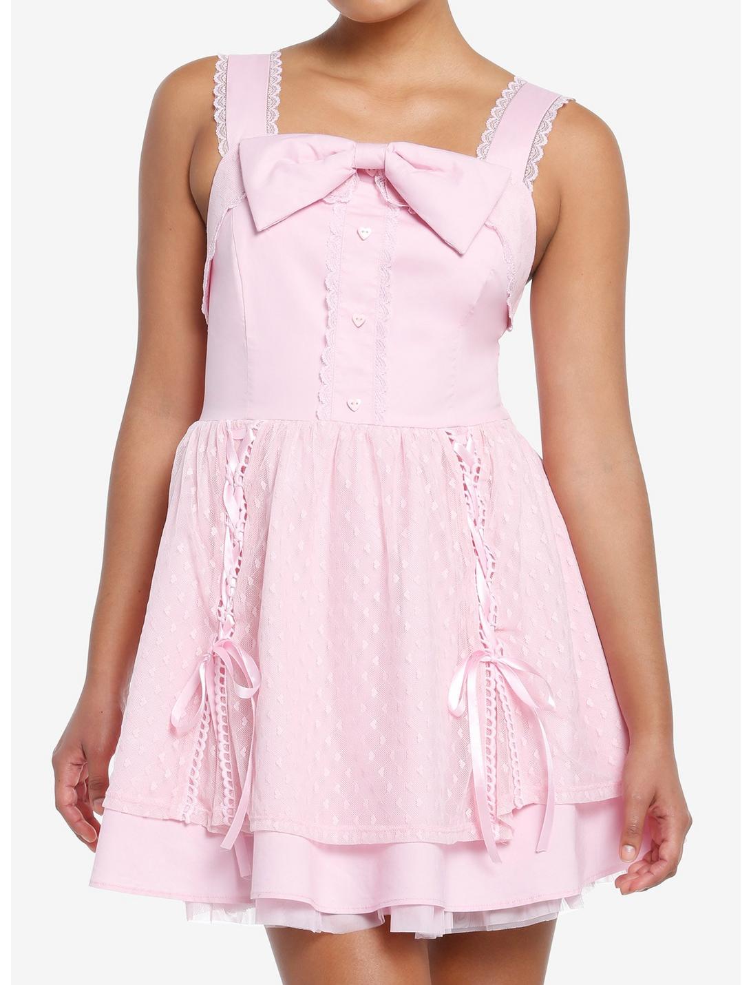 Sweet Society Pink Hearts Lace & Bows Dress, PINK, hi-res