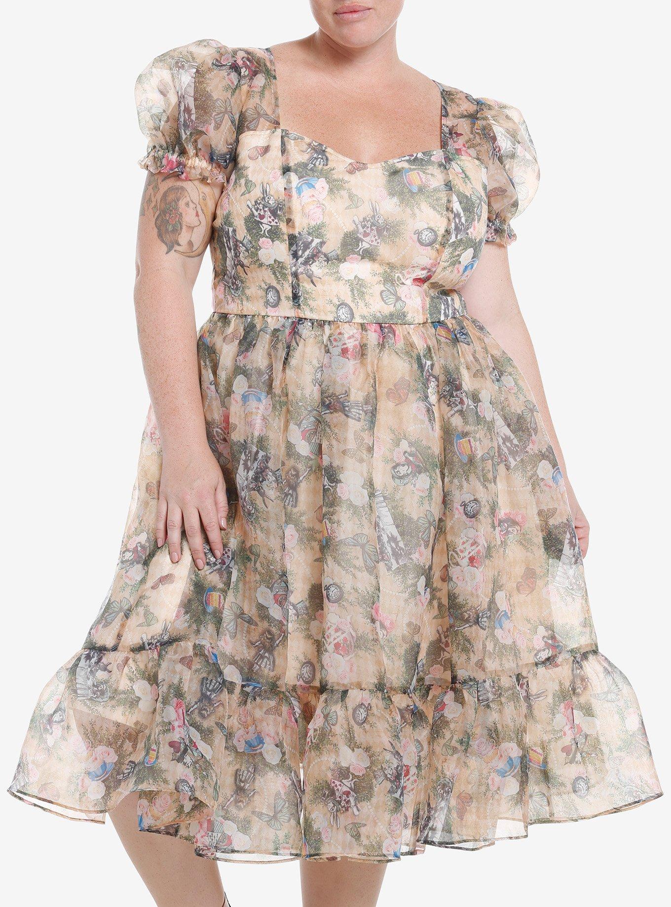Thorn & Fable Through The Looking Glass Tea Party Organza Maxi Dress Plus Size, PINK, hi-res