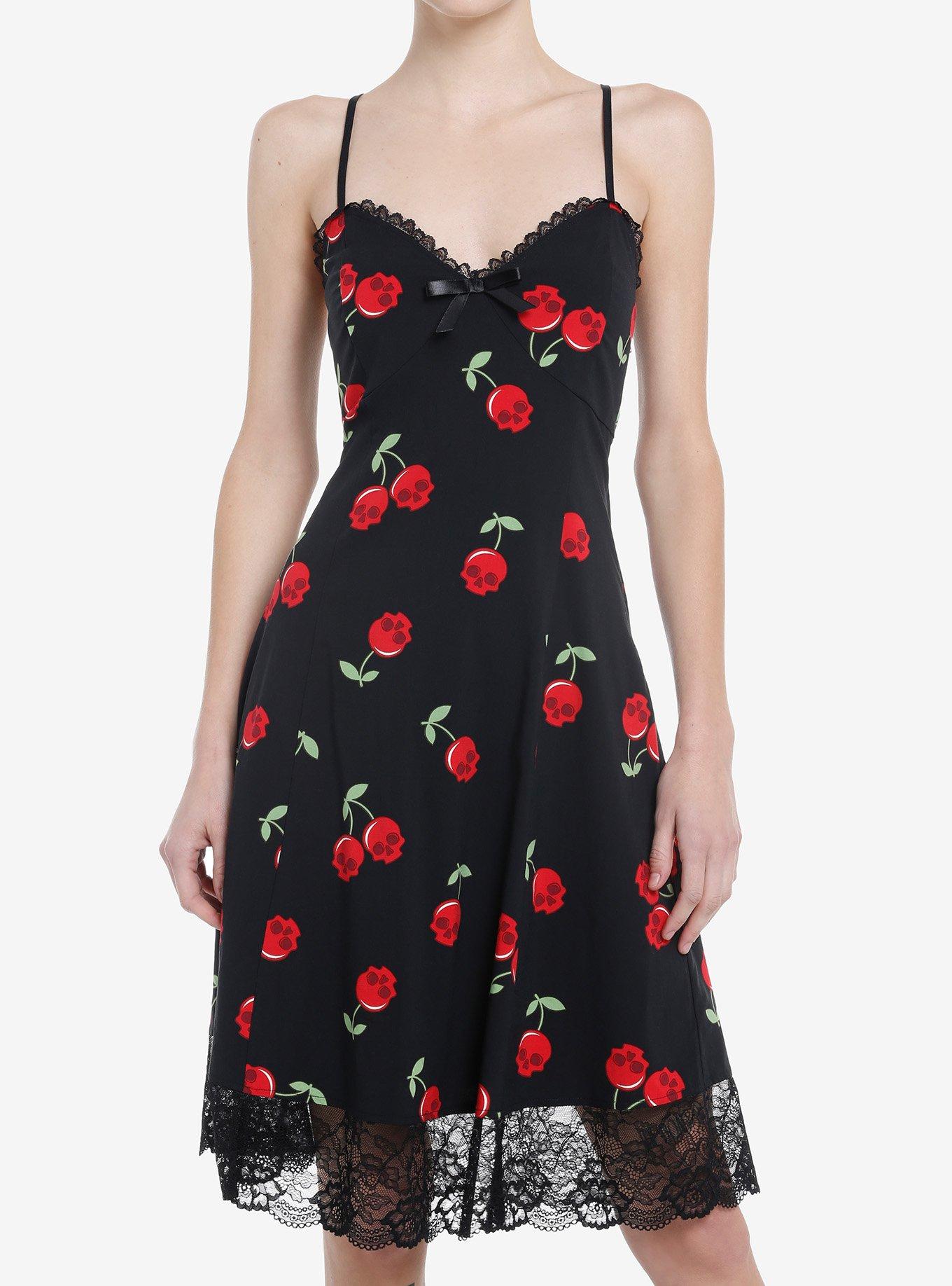 Social Collision Cherry Skull Slip Dress, RED, hi-res