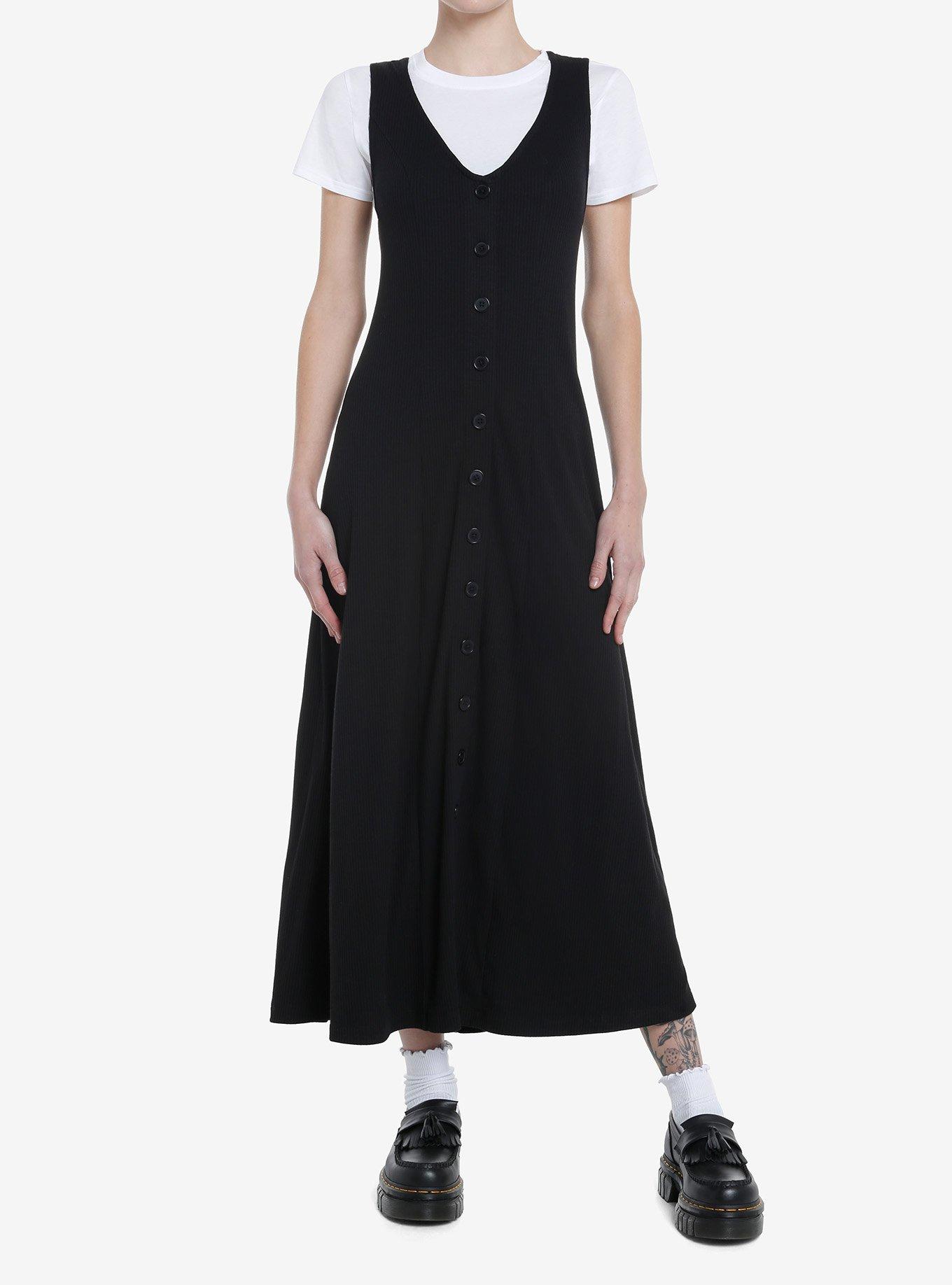 Cosmic Aura Black & White Pinafore Twofer Midaxi Dress | Hot