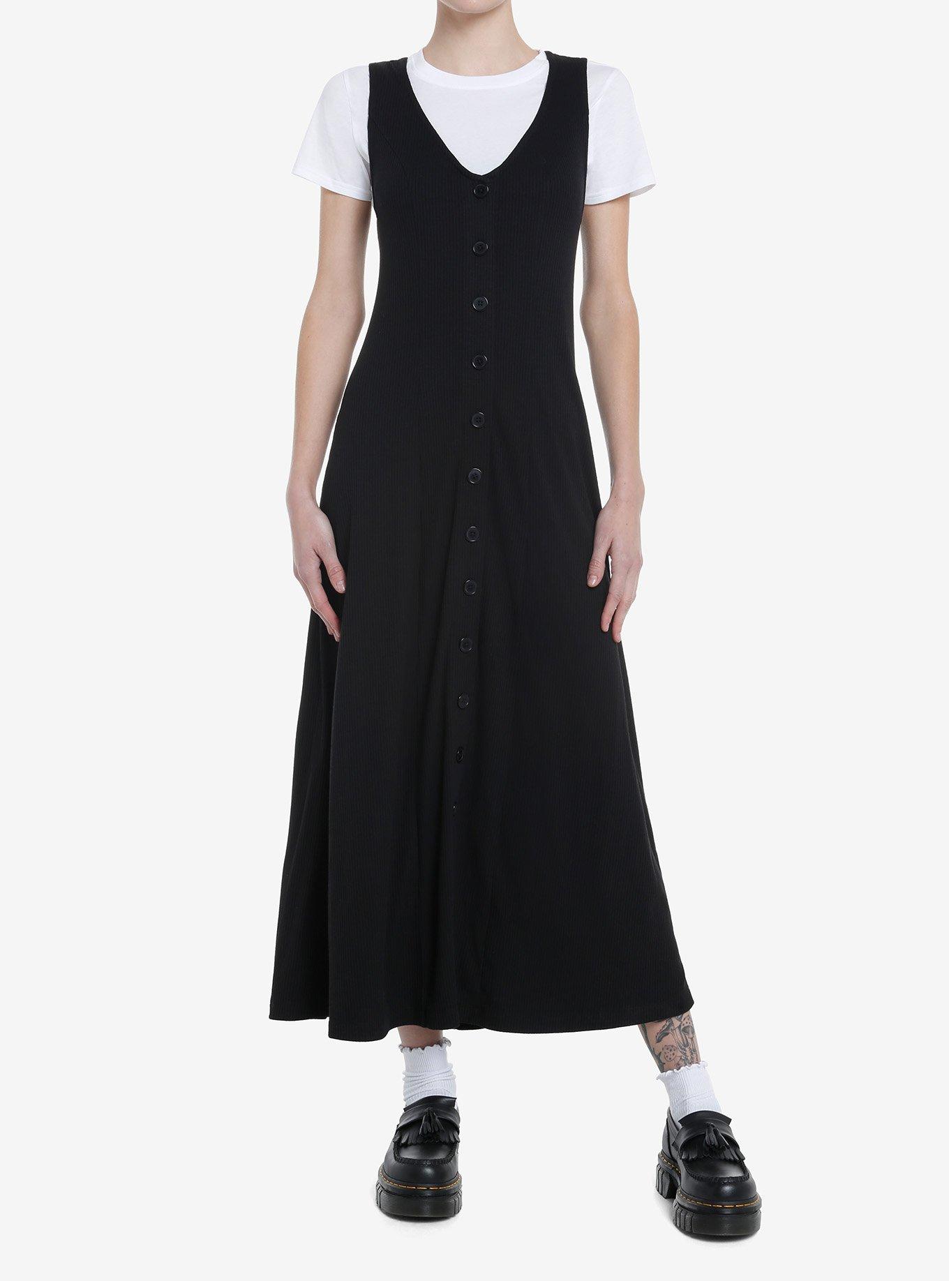 Cosmic Aura Black & White Pinafore Twofer Midaxi Dress