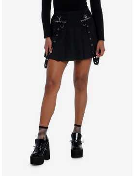 Social Collision Black Pleated Grommet Suspender Skirt, , hi-res