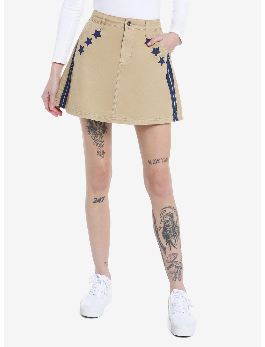 Social Collision Stars & Stripes Khaki Mini Skirt, PURPLE, hi-res