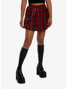 Social Collision Red Plaid Side Chain Pleated Skirt, , hi-res