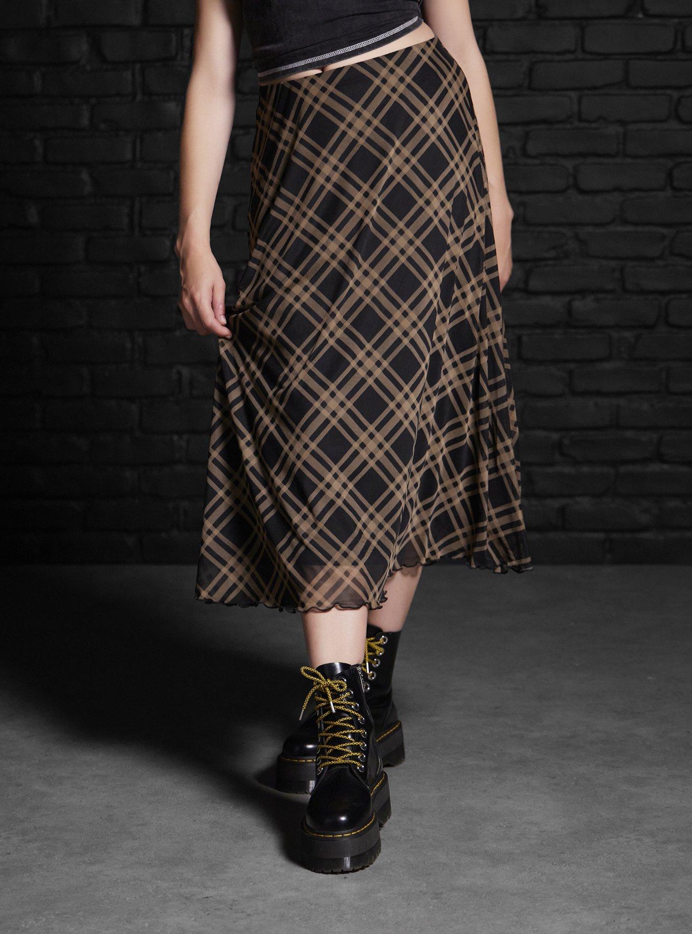 Dark plaid midi skirt sale