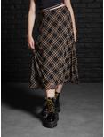 Social Collision Black & Brown Plaid Midi Skirt, BROWN, hi-res