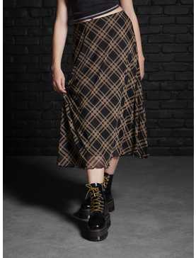Social Collision Black & Brown Plaid Midi Skirt, , hi-res