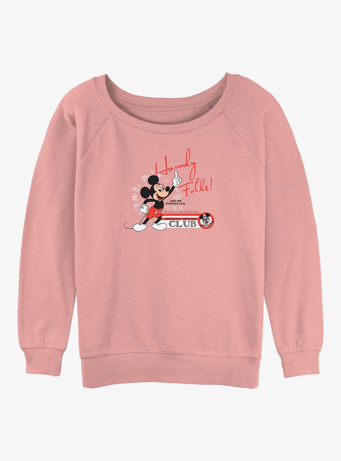 Disney100 Mickey Mouse Howdy Womens Slouchy Sweatshirt, DESERTPNK, hi-res
