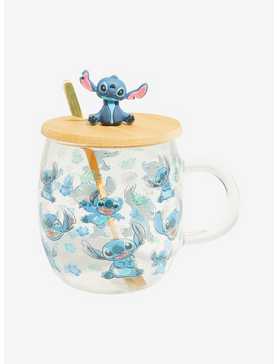 Disney Stitch Glass Mug With Lid, , hi-res