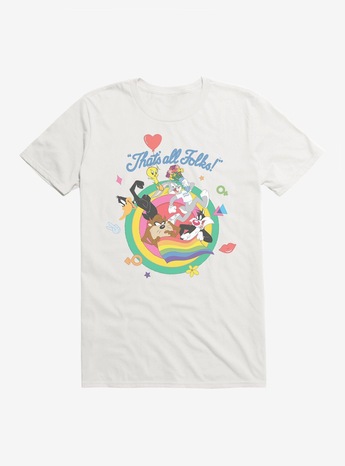 Looney Tunes That's All Folks Pride T-Shirt, WHITE, hi-res view 1