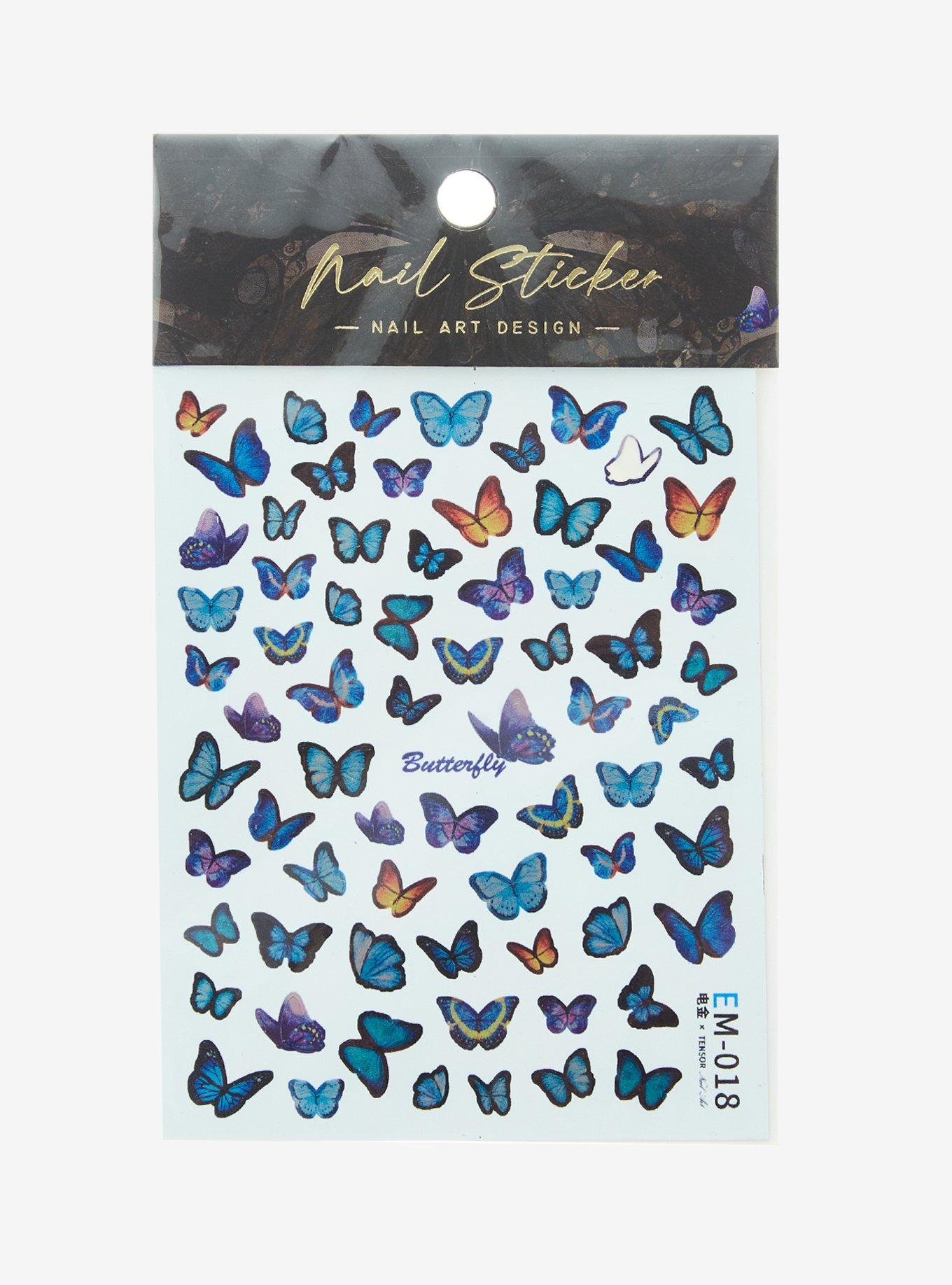 Blue Butterfly Nail Sticker Sheet, , hi-res