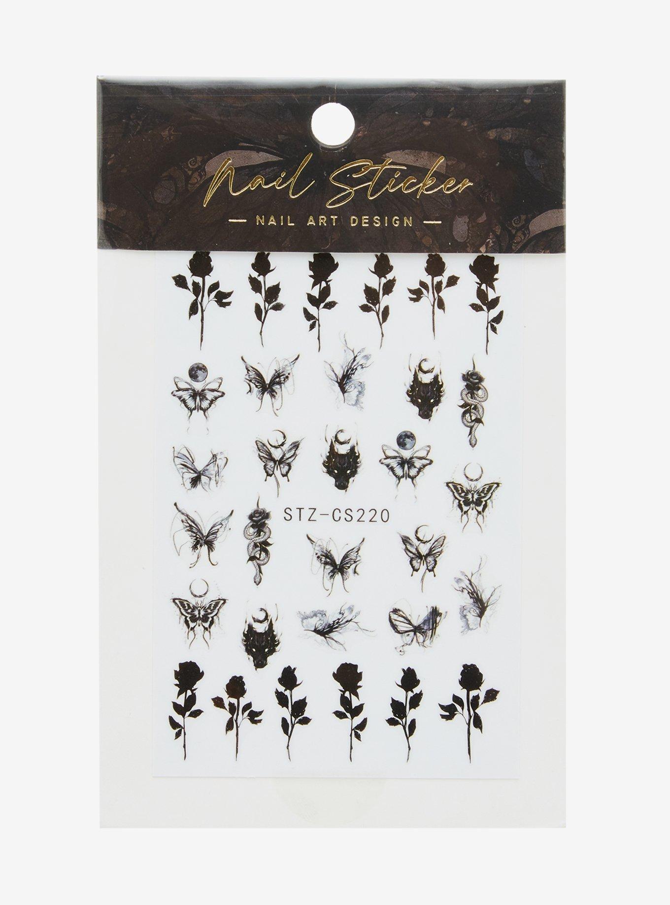 Gothic Rose Butterfly Nail Sticker Sheet, , hi-res