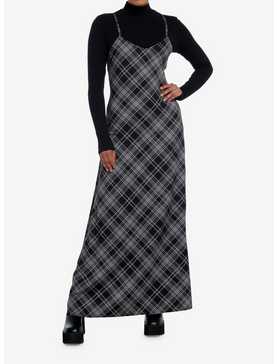 Social Collision Black & Grey Plaid Twofer Long-Sleeve Maxi Dress, , hi-res