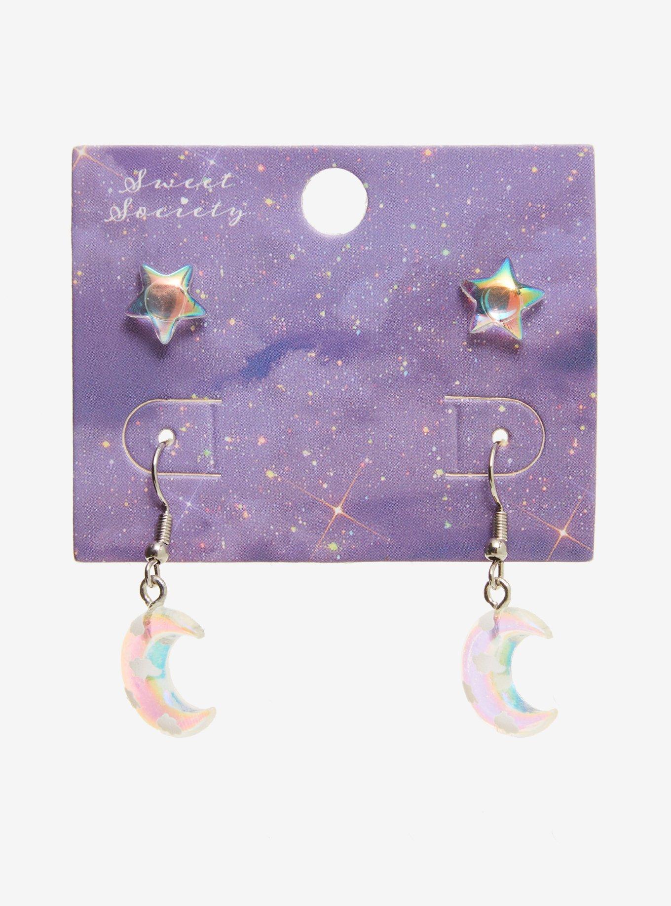 Sweet Society Iridescent Star & Moon Earring Set, , hi-res