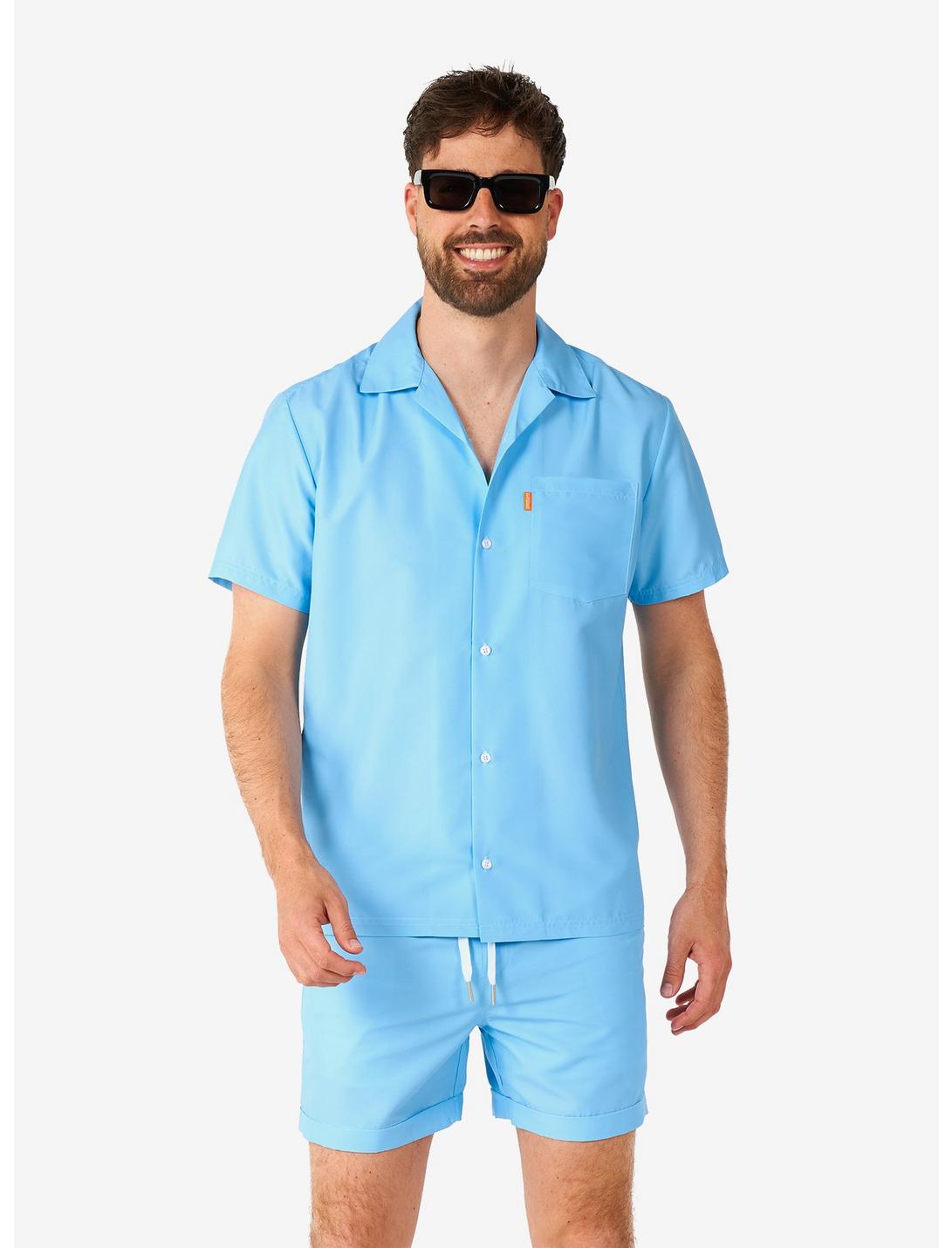 Cool Blue Summer Button-Up Shirt and Short, BLUE, hi-res